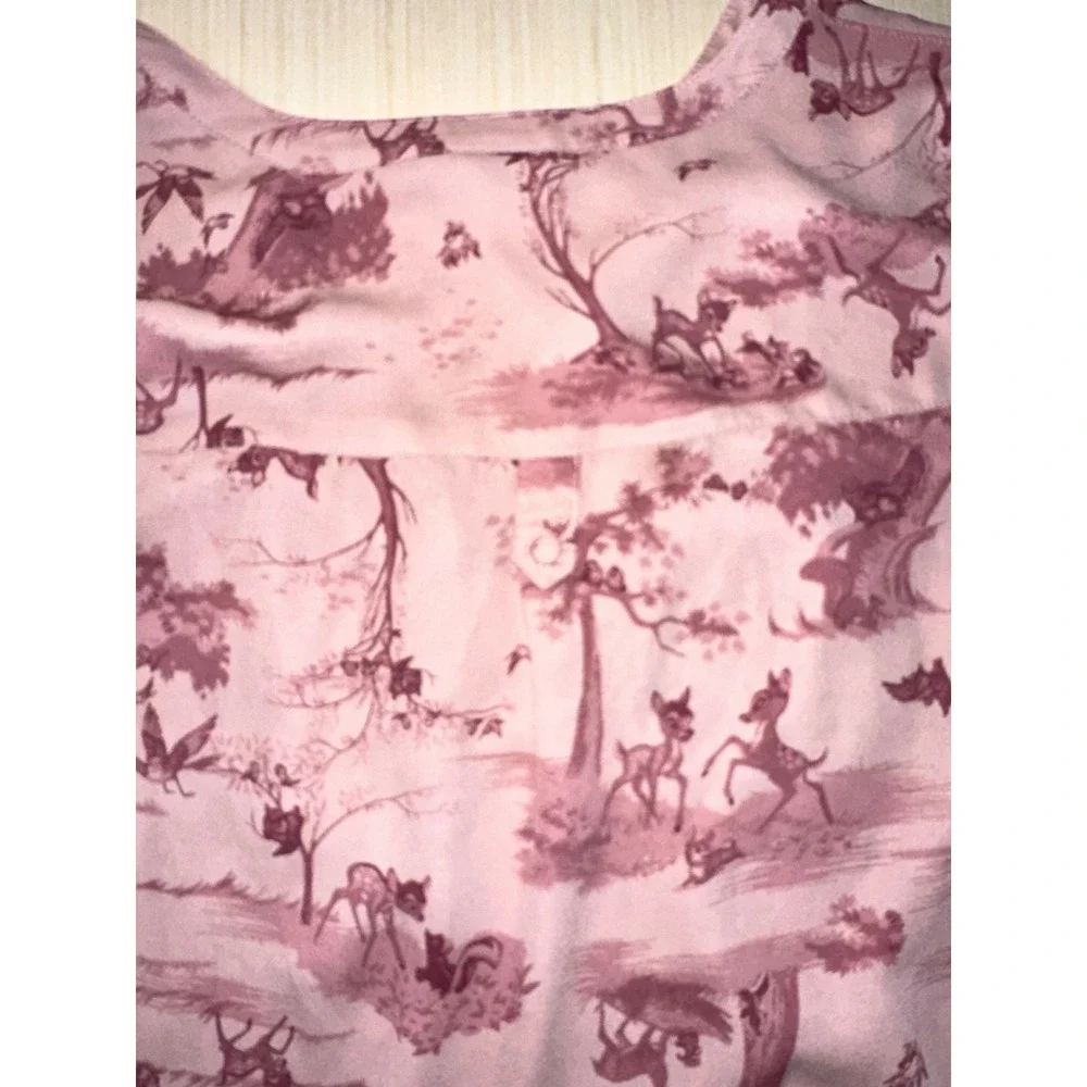 Disney Bambi Toile Print Roll Tab Sleeve Blouse Mauve Pink Plus Size 2